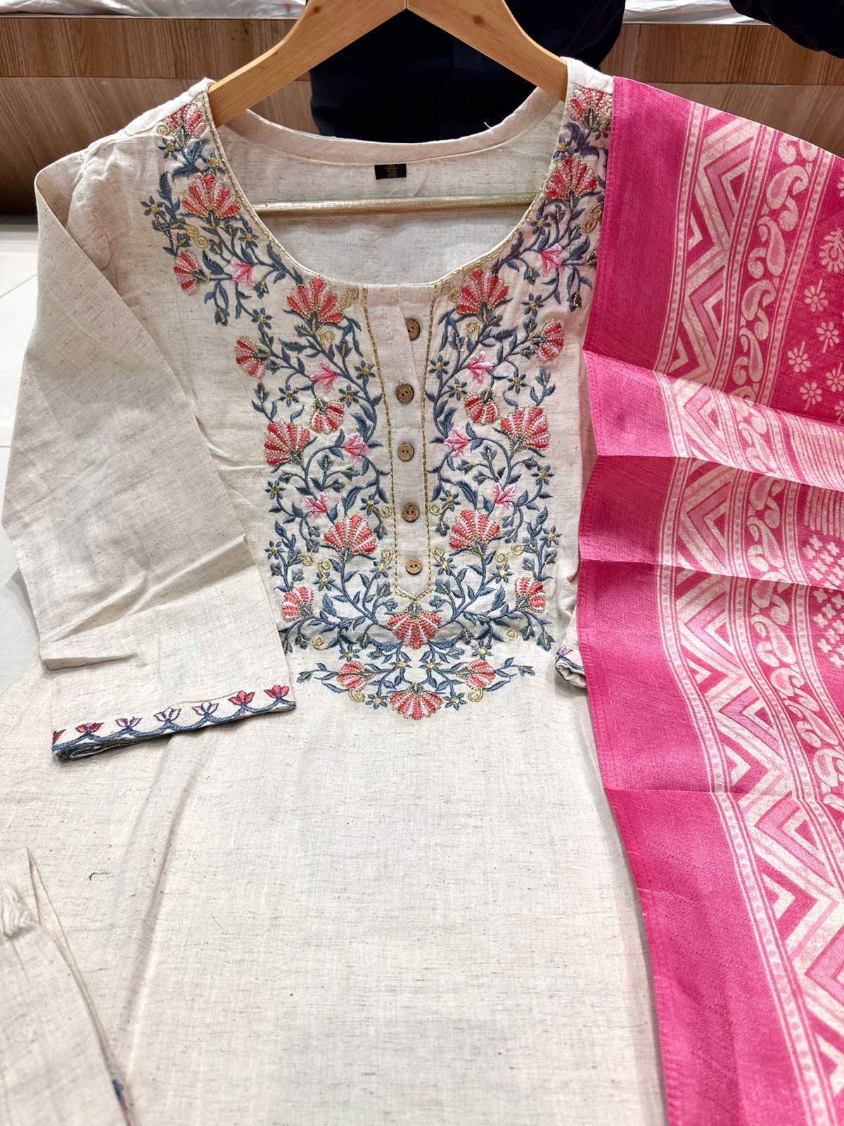 Vt Designer Embroidery Khadi Cotton Kurti With Bottom Dupatta Wholesalers In Delhi
